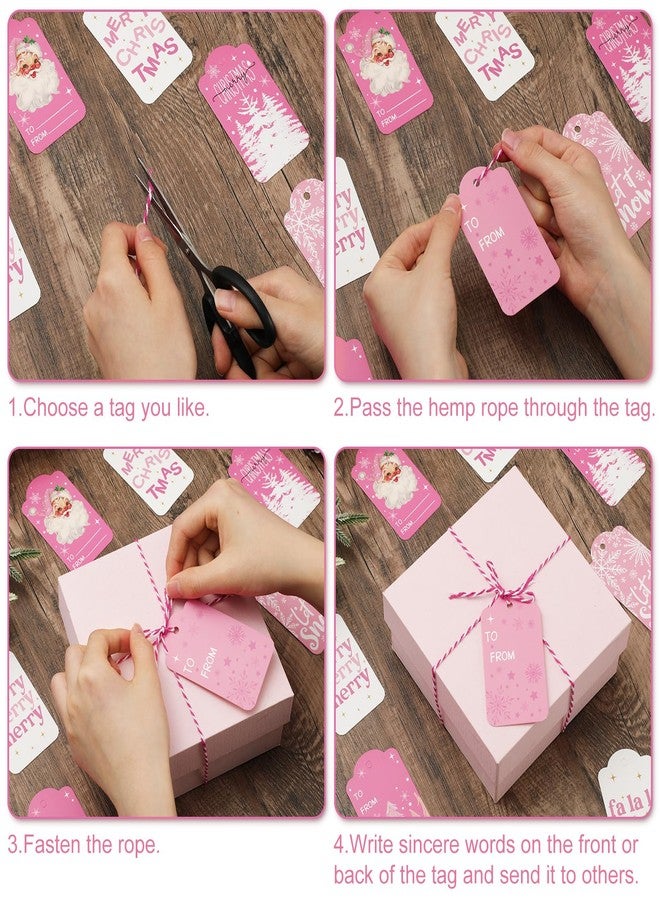 Whaline 120Pcs Christmas Paper Gift Tags Pink Santa Snowman Xmas Hanging Labels with Cotton Rope for Winter Holiday Name Present DIY Crafts, 10 Designs - Image 3